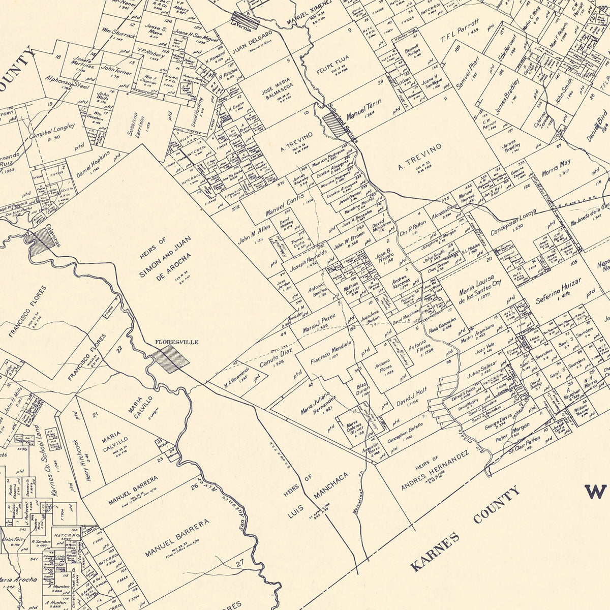 Restored historic details from the 1921 county map of Wilson County, Texas