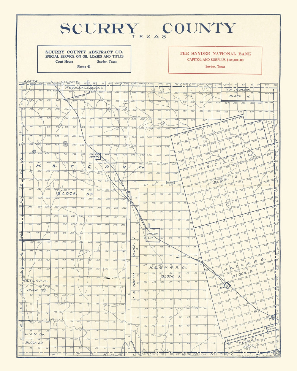 Vintage Map of Scurry County, Texas 1923 print style example