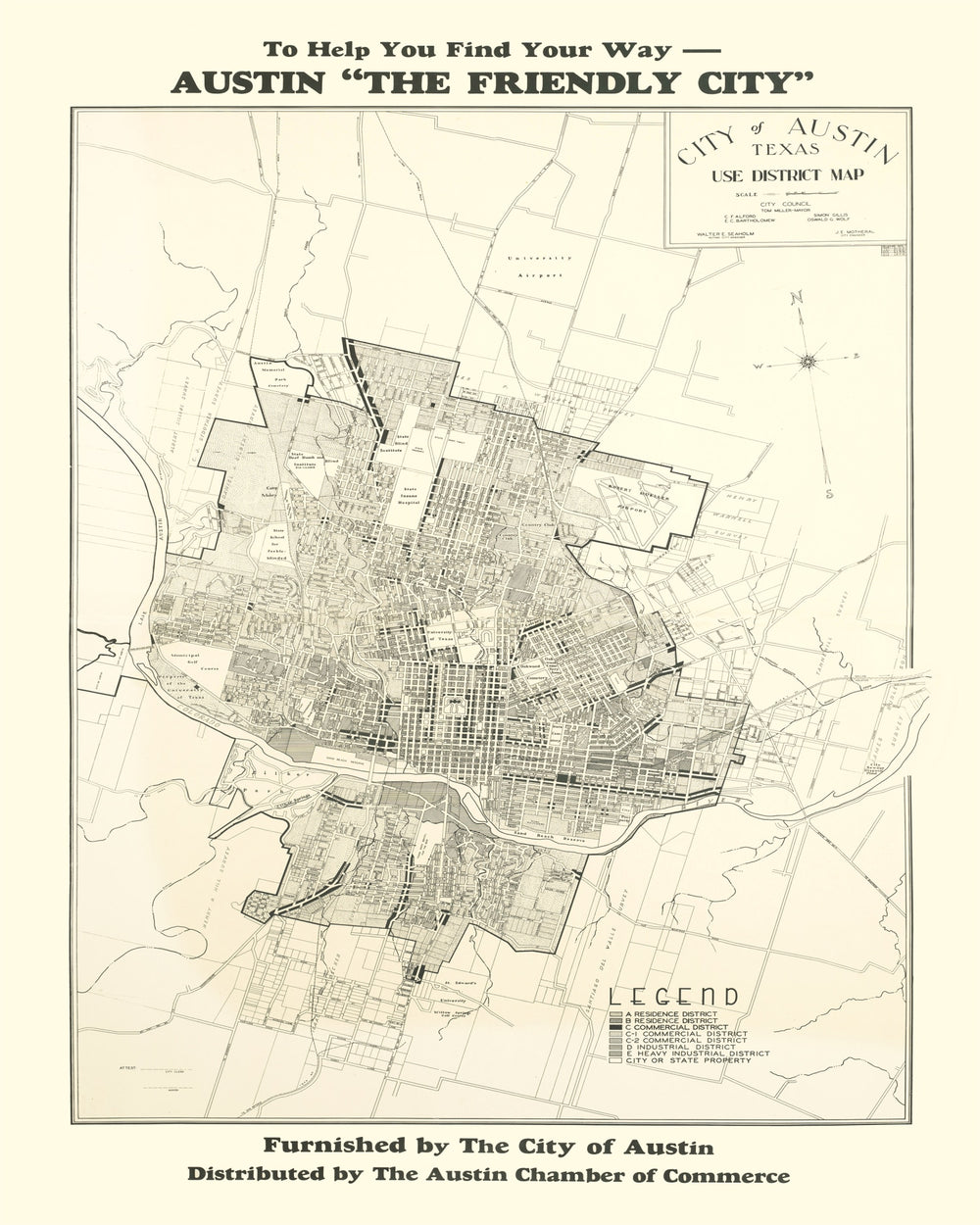Vintage Map of Austin, Texas 1943 print style example
