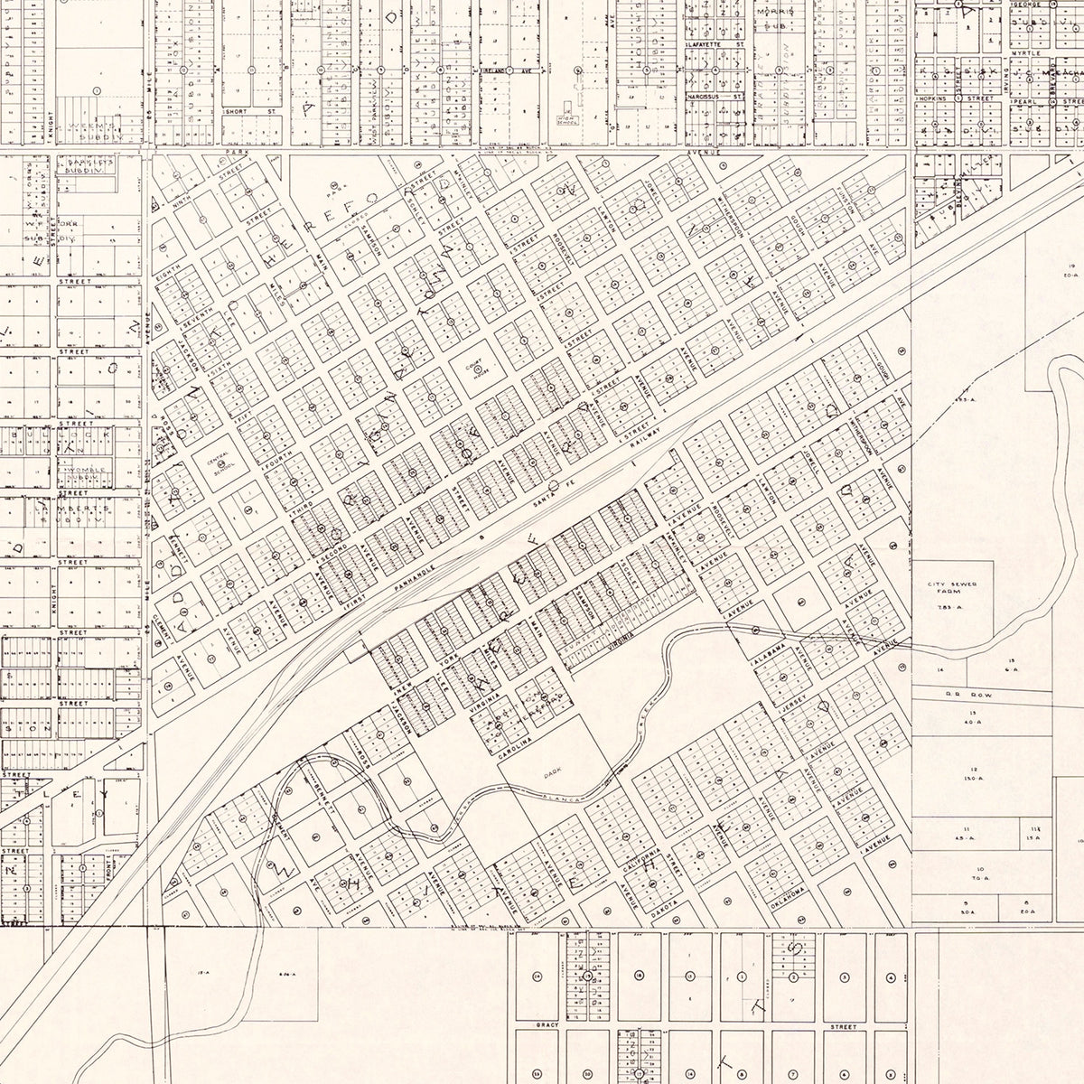 Restored historic details from the 1930 city map of Abilene, Texas
