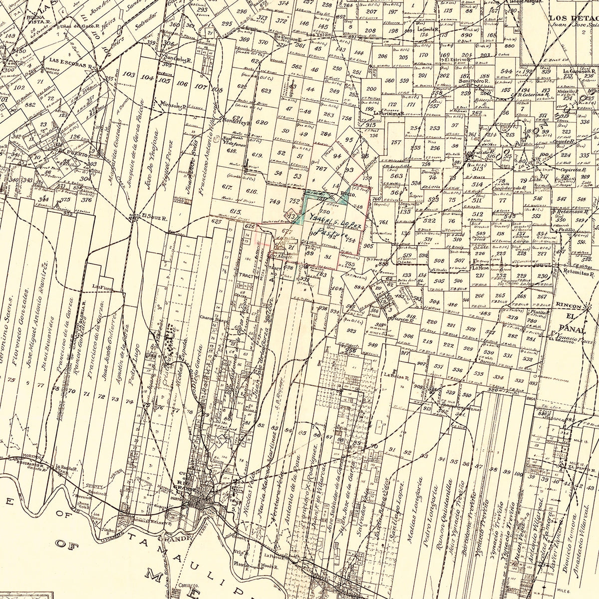 Restored historic details from the 1935 county map of Starr County, Texas