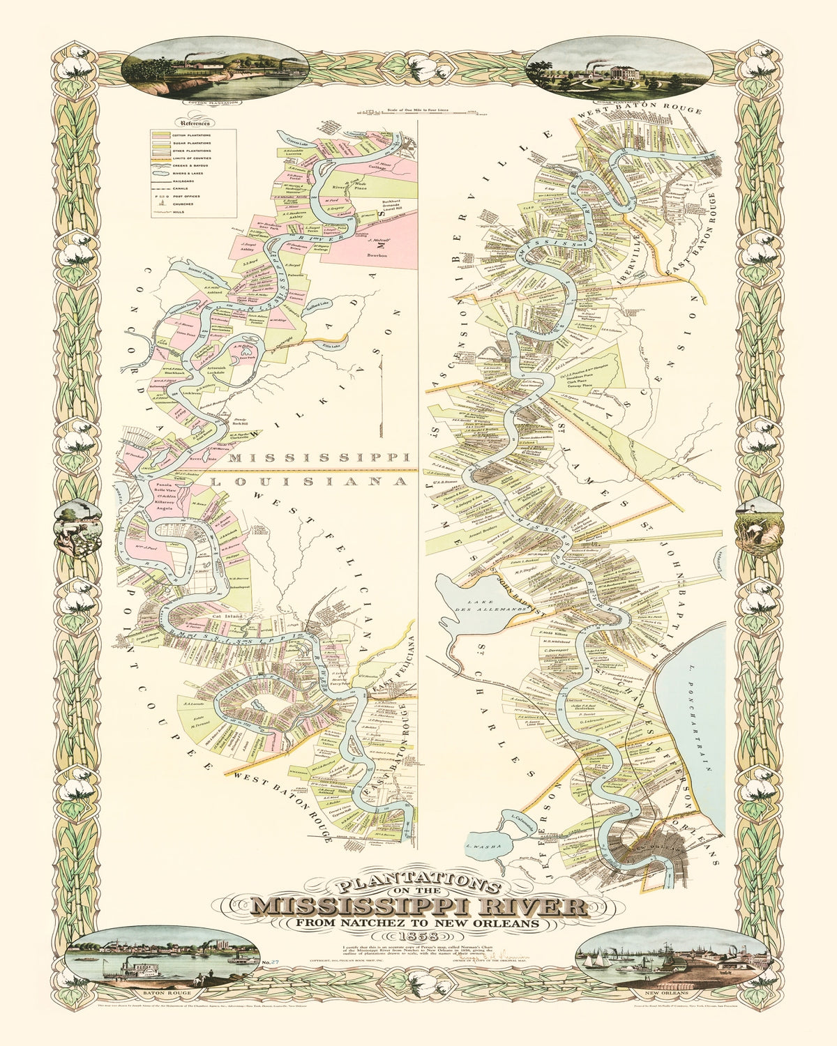 Preview of Vintage Plantations on the Mississippi River Map 1858