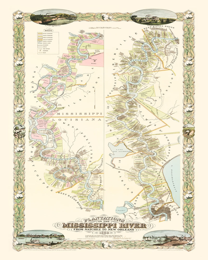 Size comparison using Vintage Plantations on the Mississippi River Map 1858