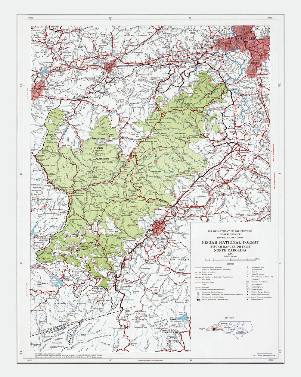 Vintage Pisgah National Forest Map 1966 print style example