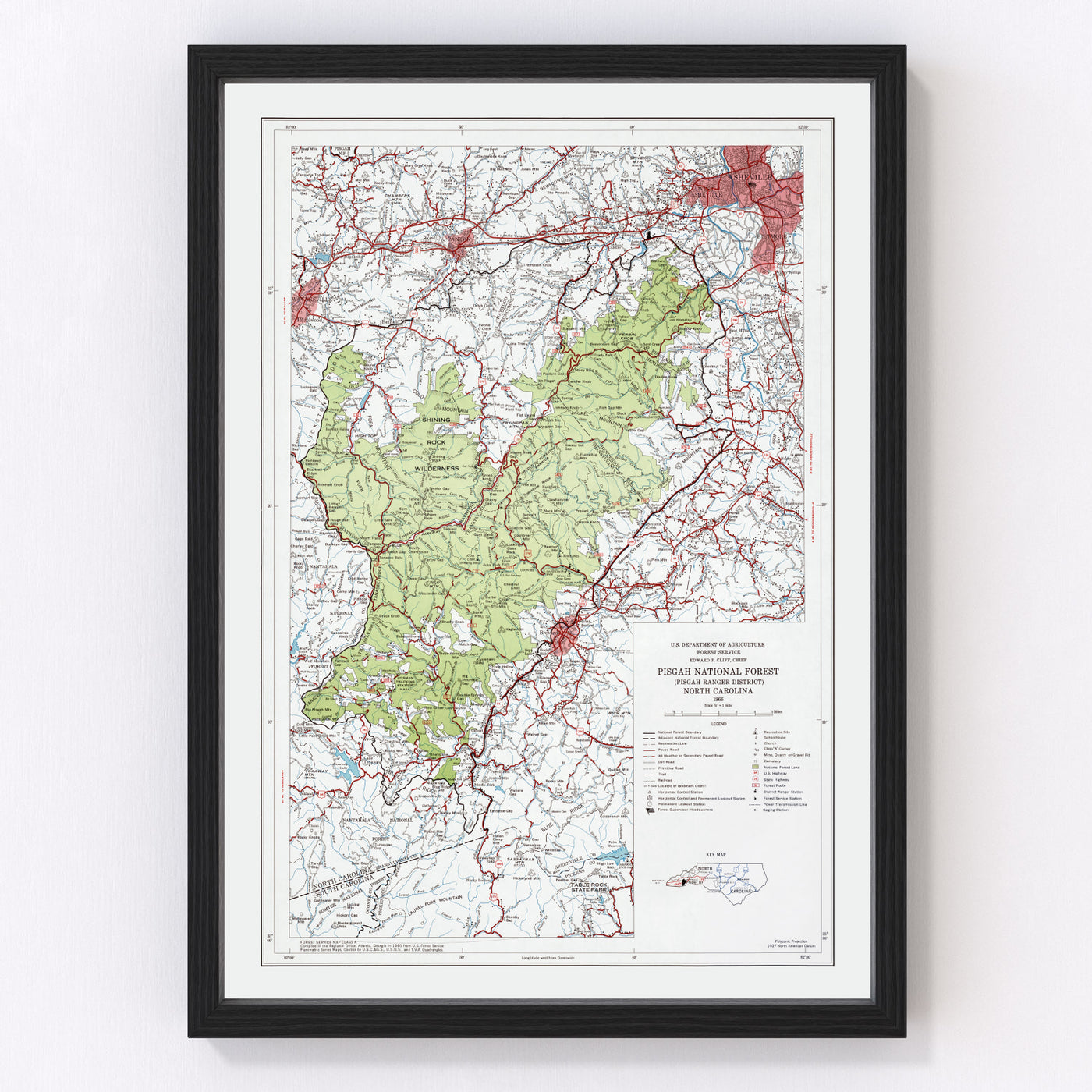 Pisgah National Forest Vintage Map 1966