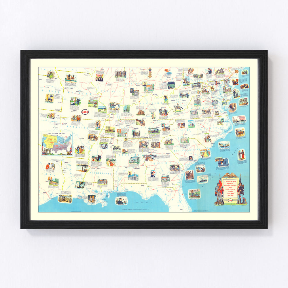 Civil War Battlefields Vintage Map 1861