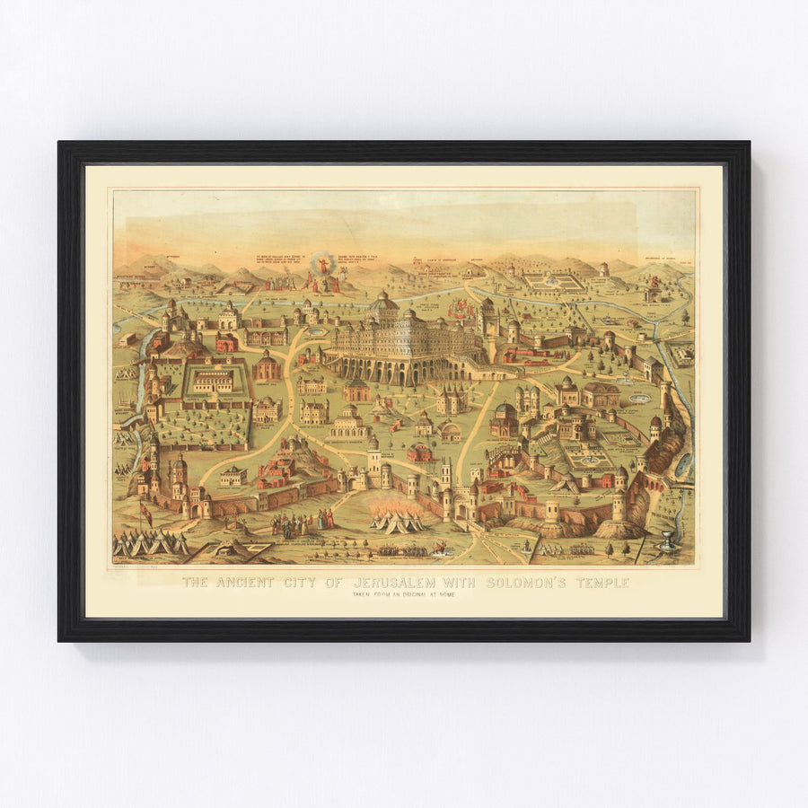 Vintage Map of Jerusalem, Israel 1871