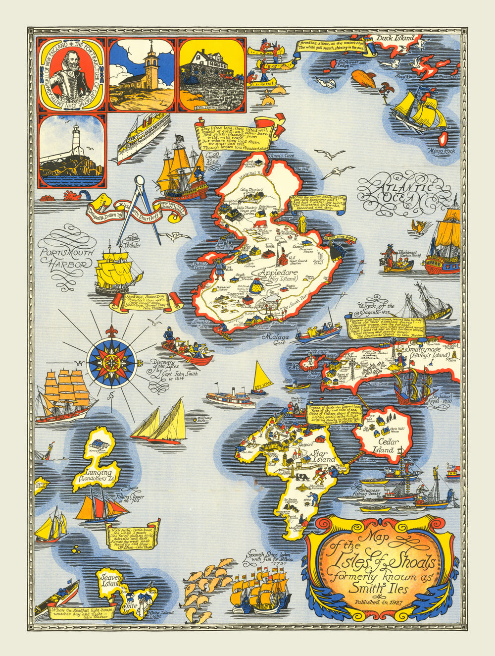 Vintage Isle of Shoals Map 1927 print style example
