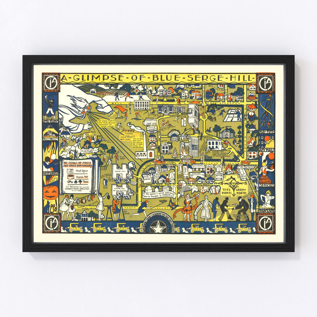 Blue Serge Hill Texas Womens University Vintage Map 1928