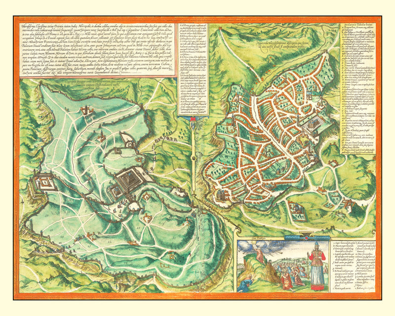 Size comparison using Vintage Map of Jerusalem, Israel 1572