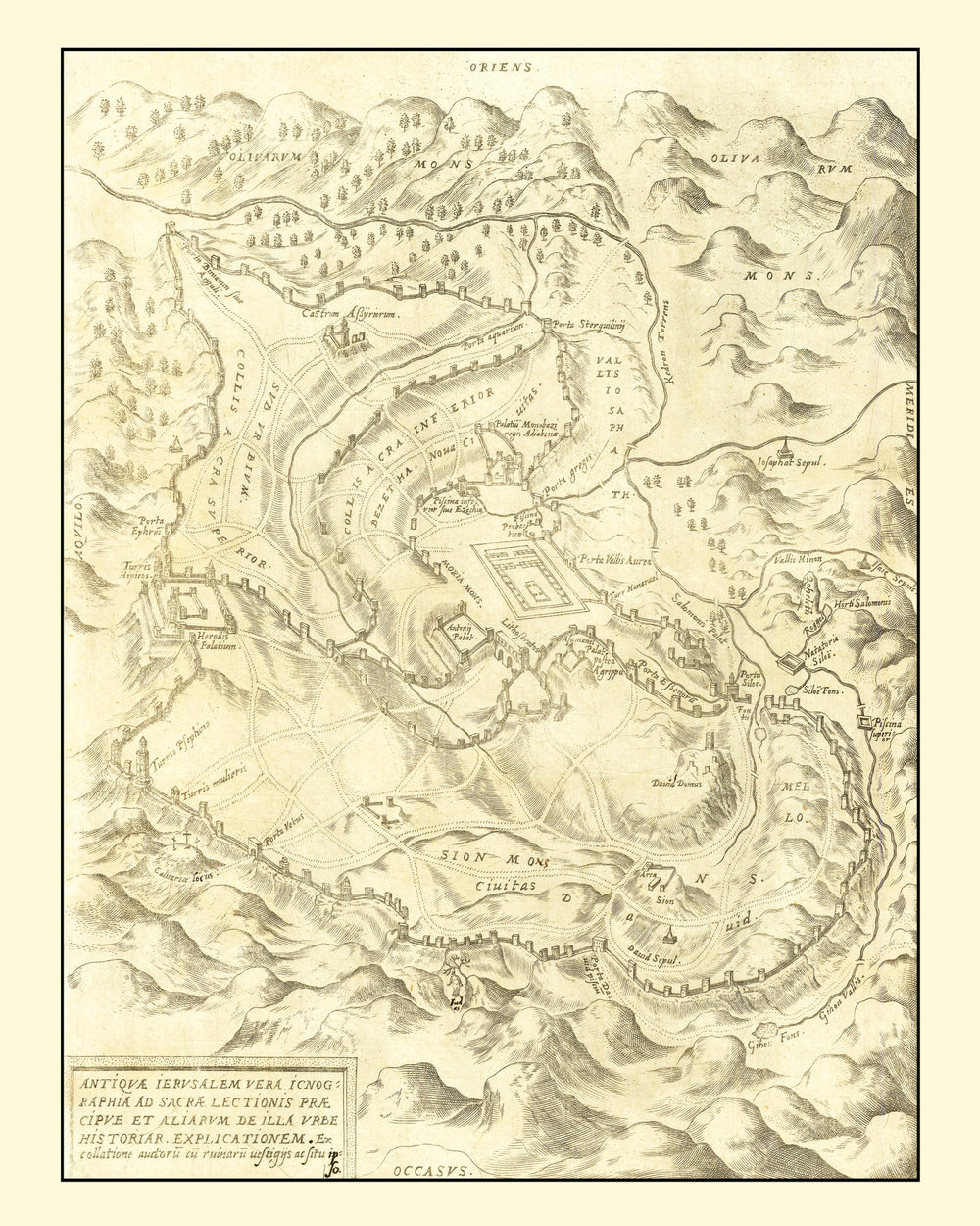 Vintage Map of Jerusalem, Israel 1572 print style example