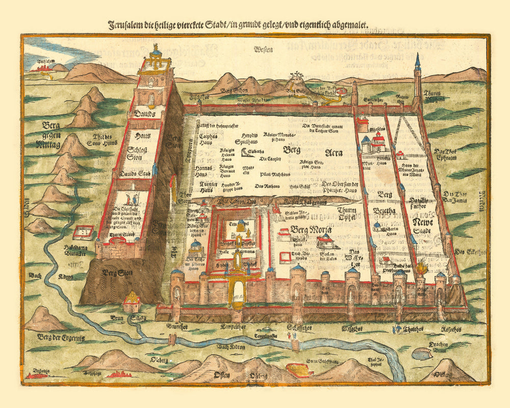 Vintage Map of Jerusalem, Israel 1581 print style example
