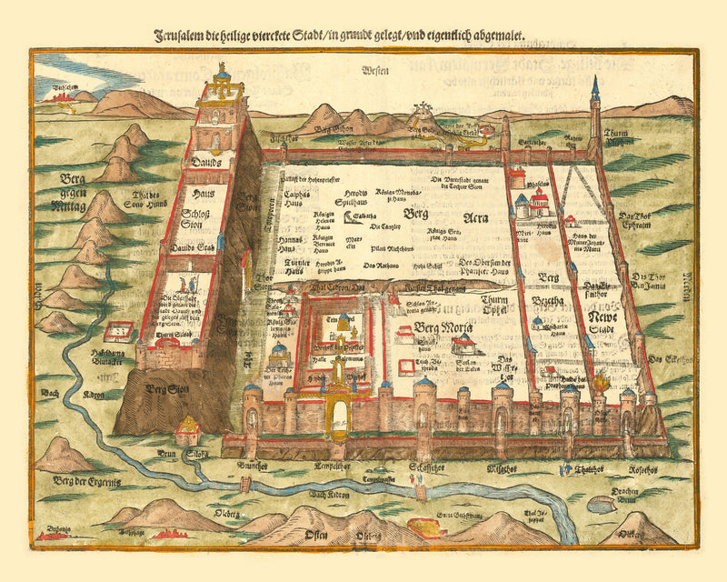 Size comparison using Vintage Map of Jerusalem, Israel 1581