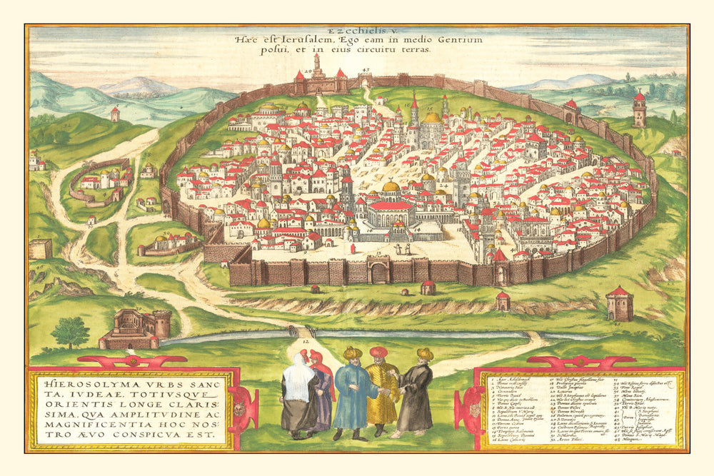 Vintage Map of Jerusalem, Israel 1582 print style example