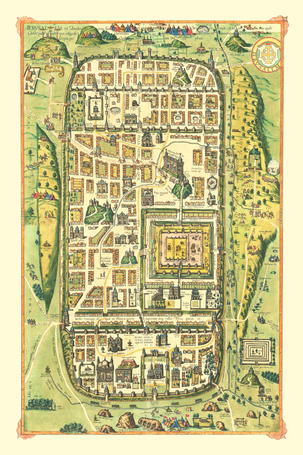 Vintage Map of Jerusalem, Israel 1588 print style example