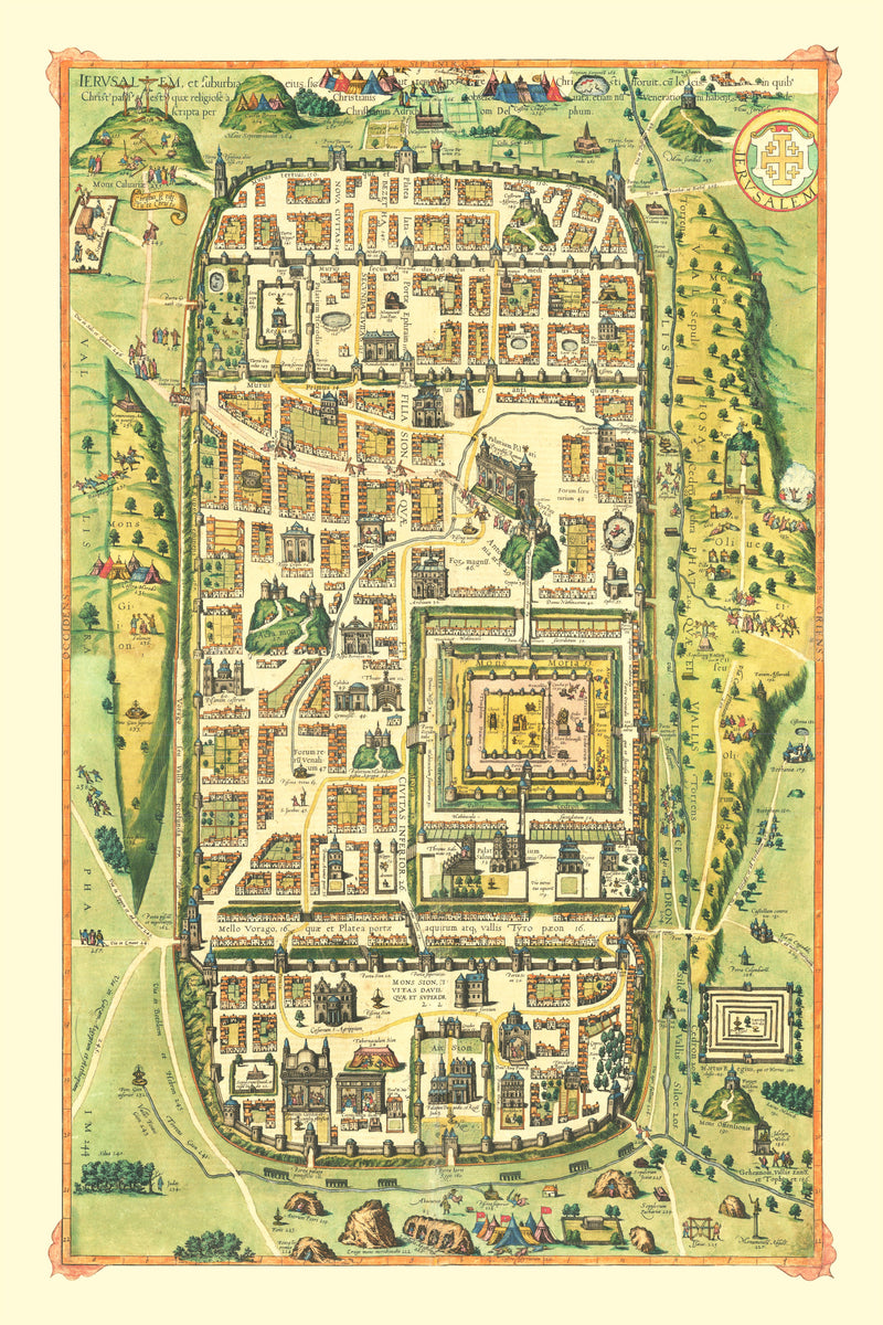 Size comparison using Vintage Map of Jerusalem, Israel 1588