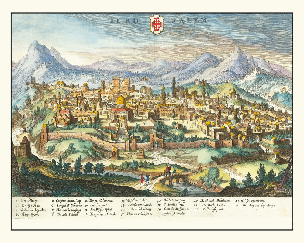 Vintage Map of Jerusalem, Israel 1640 print style example
