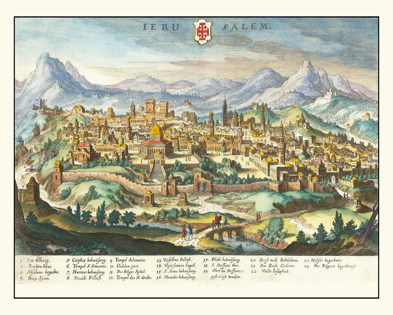 Size comparison using Vintage Map of Jerusalem, Israel 1640