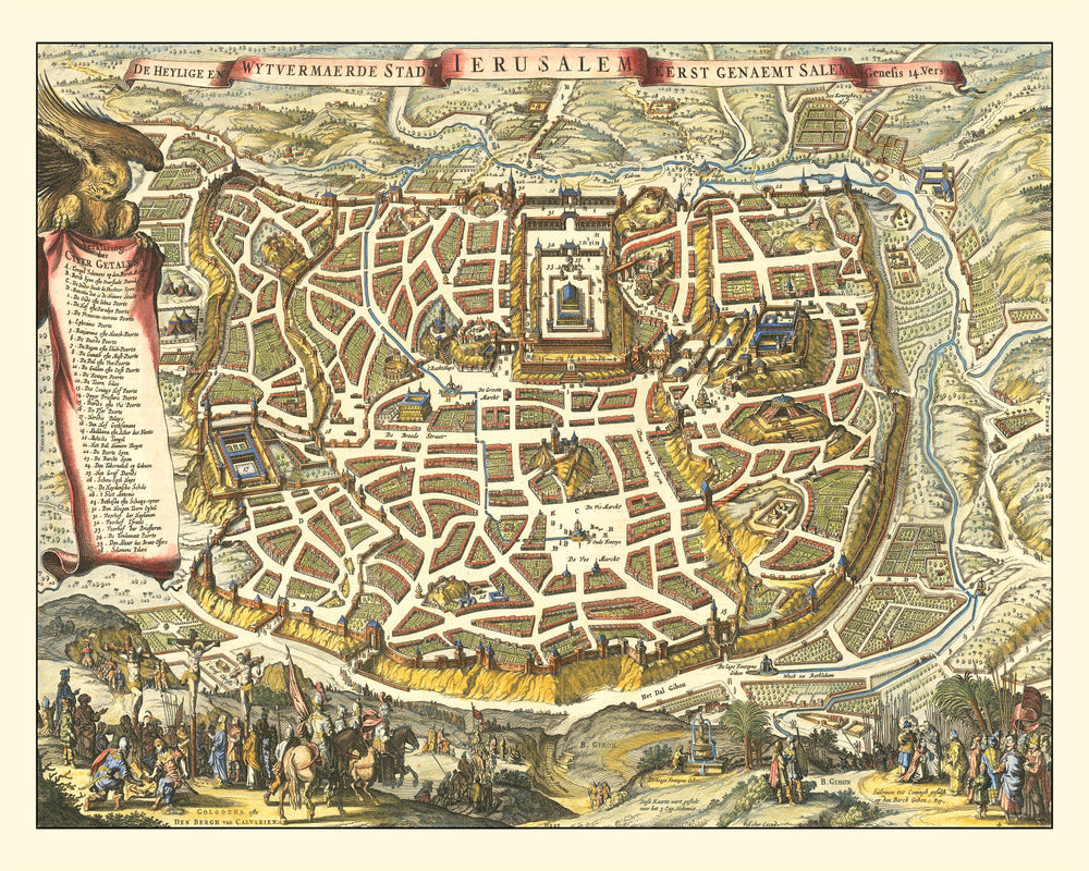 Vintage Map of Jerusalem, Israel 1648 print style example