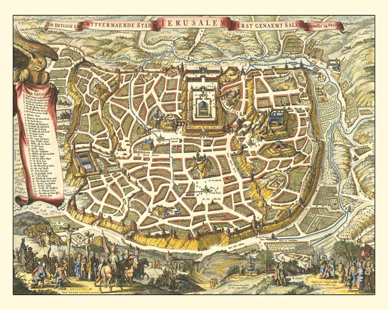 Size comparison using Vintage Map of Jerusalem, Israel 1648
