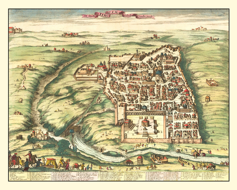 Size comparison using Vintage Map of Jerusalem, Israel 1677