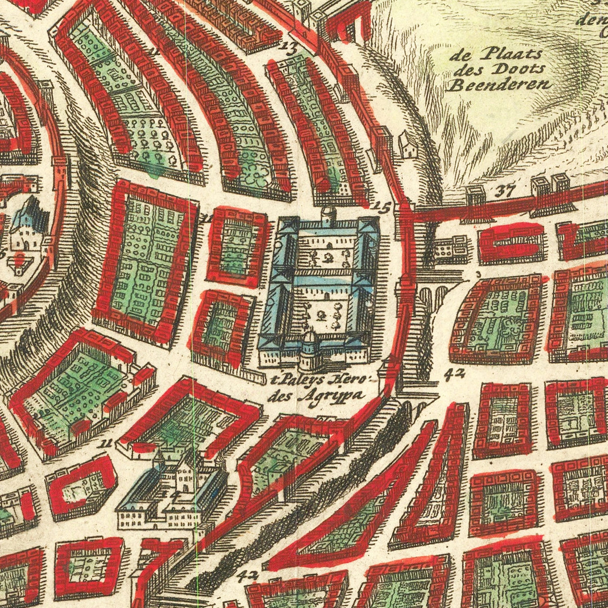 Restored historic details from the 1690 city map of Jerusalem
