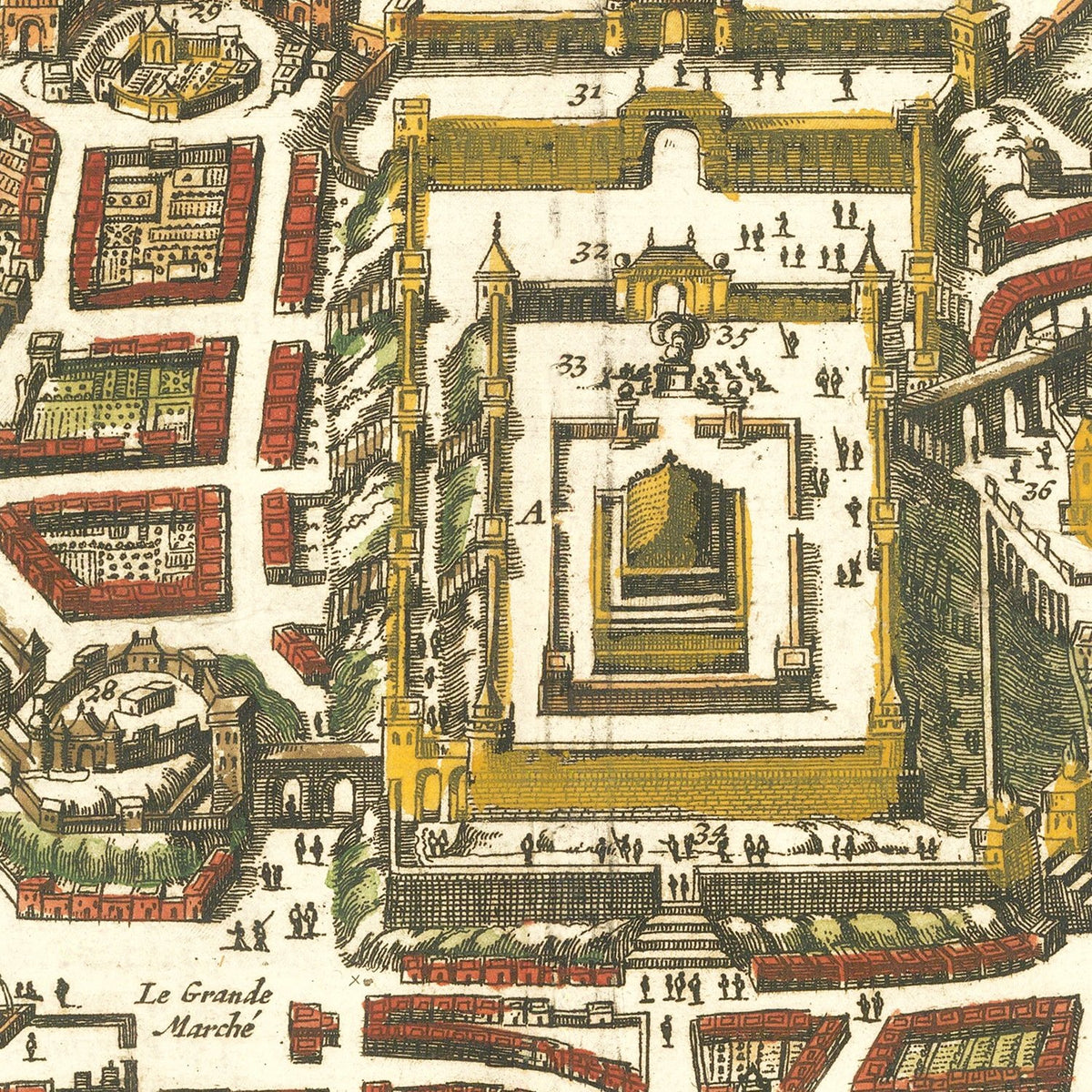 Restored historic details from the 1700 city map of Jerusalem