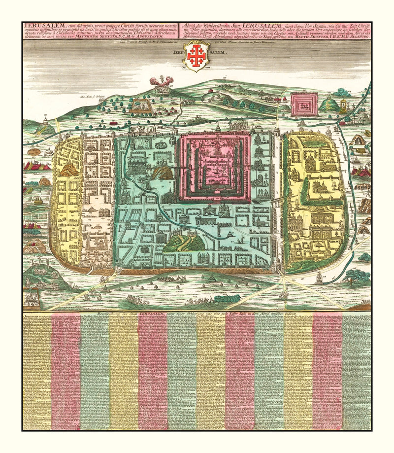 Size comparison using Vintage Map of Jerusalem, Israel 1730