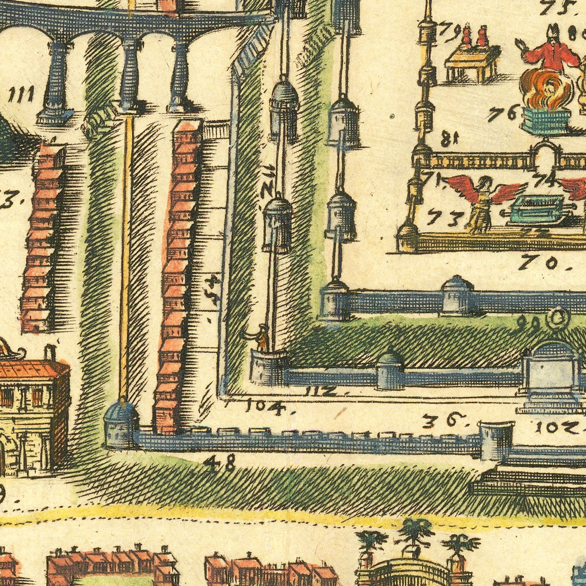 Restored historic details from the 1736 city map of Jerusalem