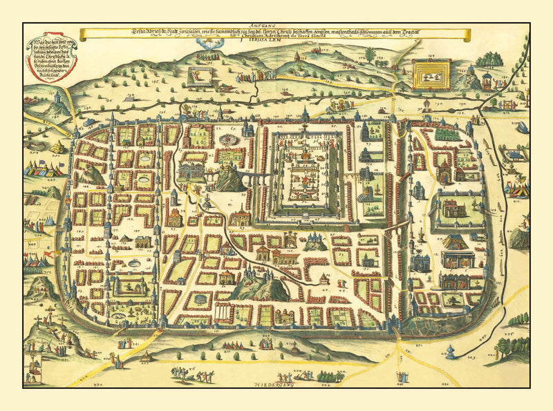 Size comparison using Vintage Map of Jerusalem, Israel 1736