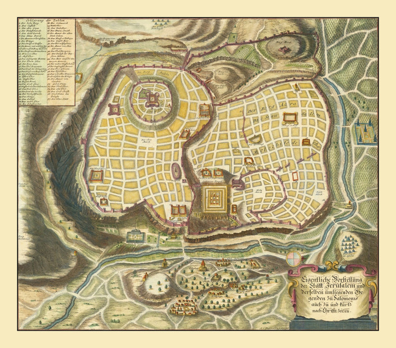 Size comparison using Vintage Map of Jerusalem, Israel 1736