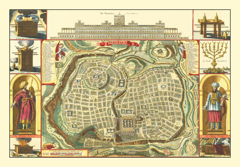 Size comparison using Vintage Map of Jerusalem, Israel 1740