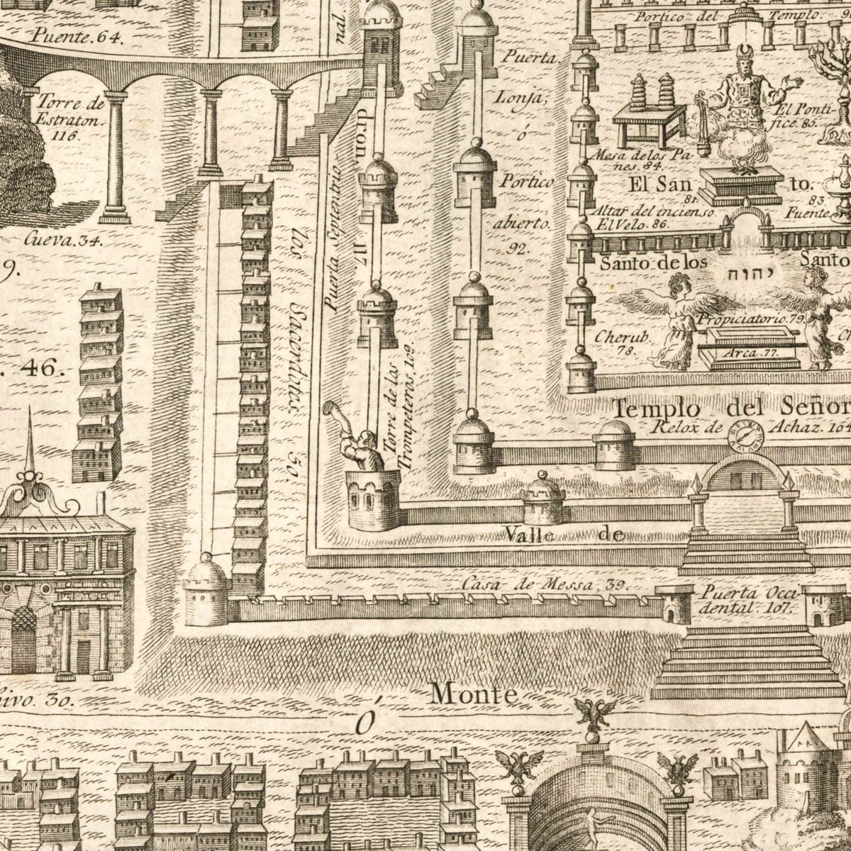 Restored historic details from the 1800 city map of Jerusalem