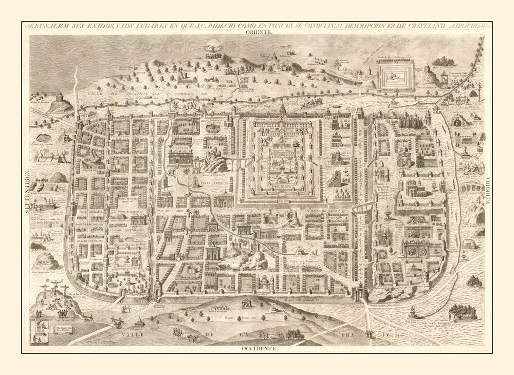 Vintage Map of Jerusalem, Israel 1800 print style example