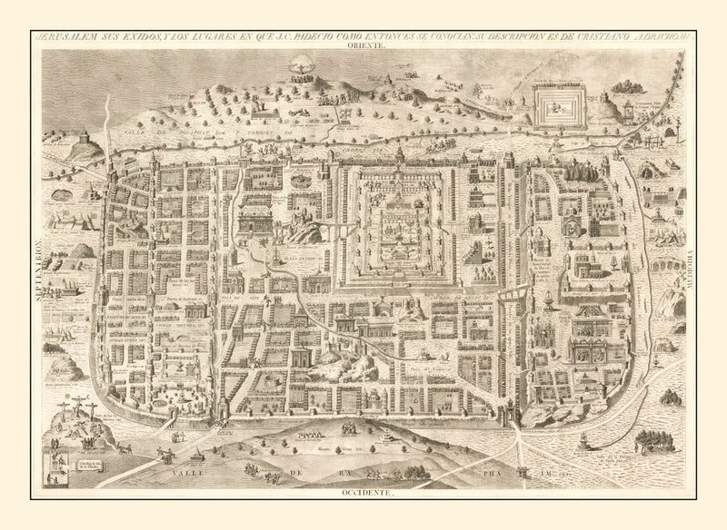 Size comparison using Vintage Map of Jerusalem, Israel 1800