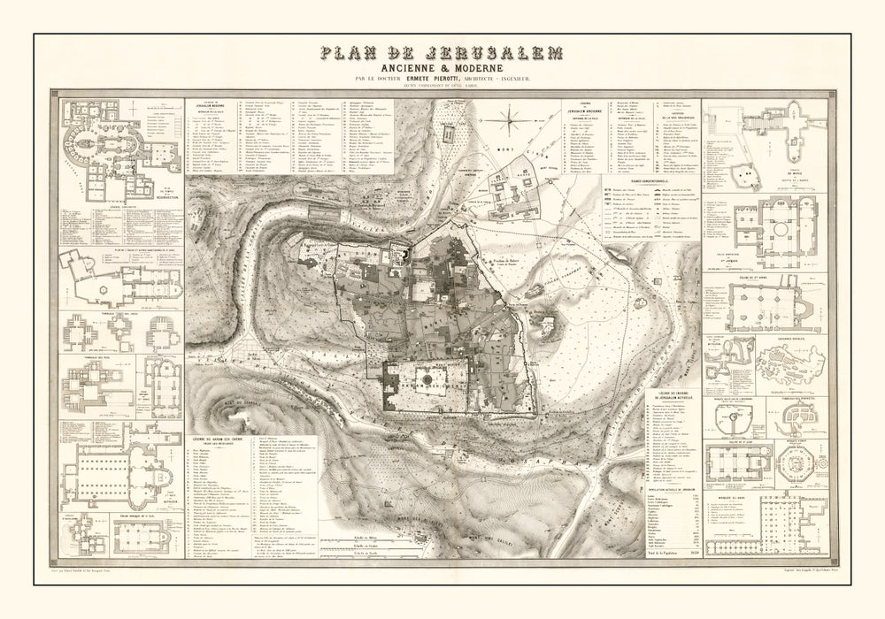 Vintage Map of Jerusalem, Israel 1860 print style example