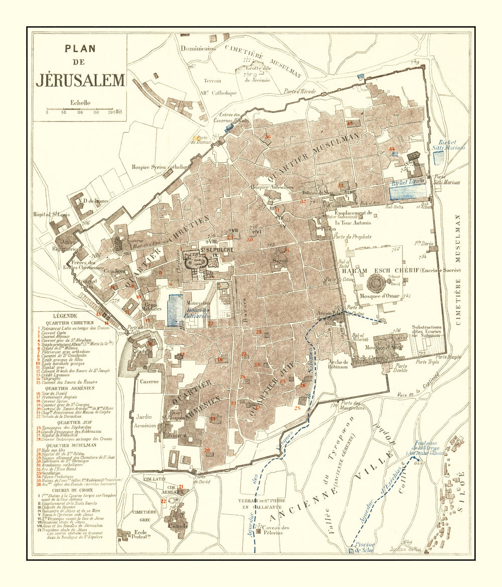Vintage Map of Jerusalem, Israel 1900 print style example