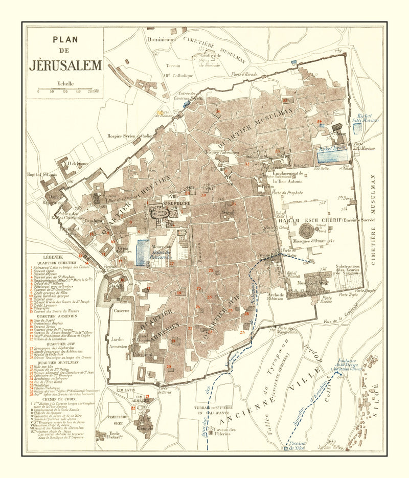 Size comparison using Vintage Map of Jerusalem, Israel 1900