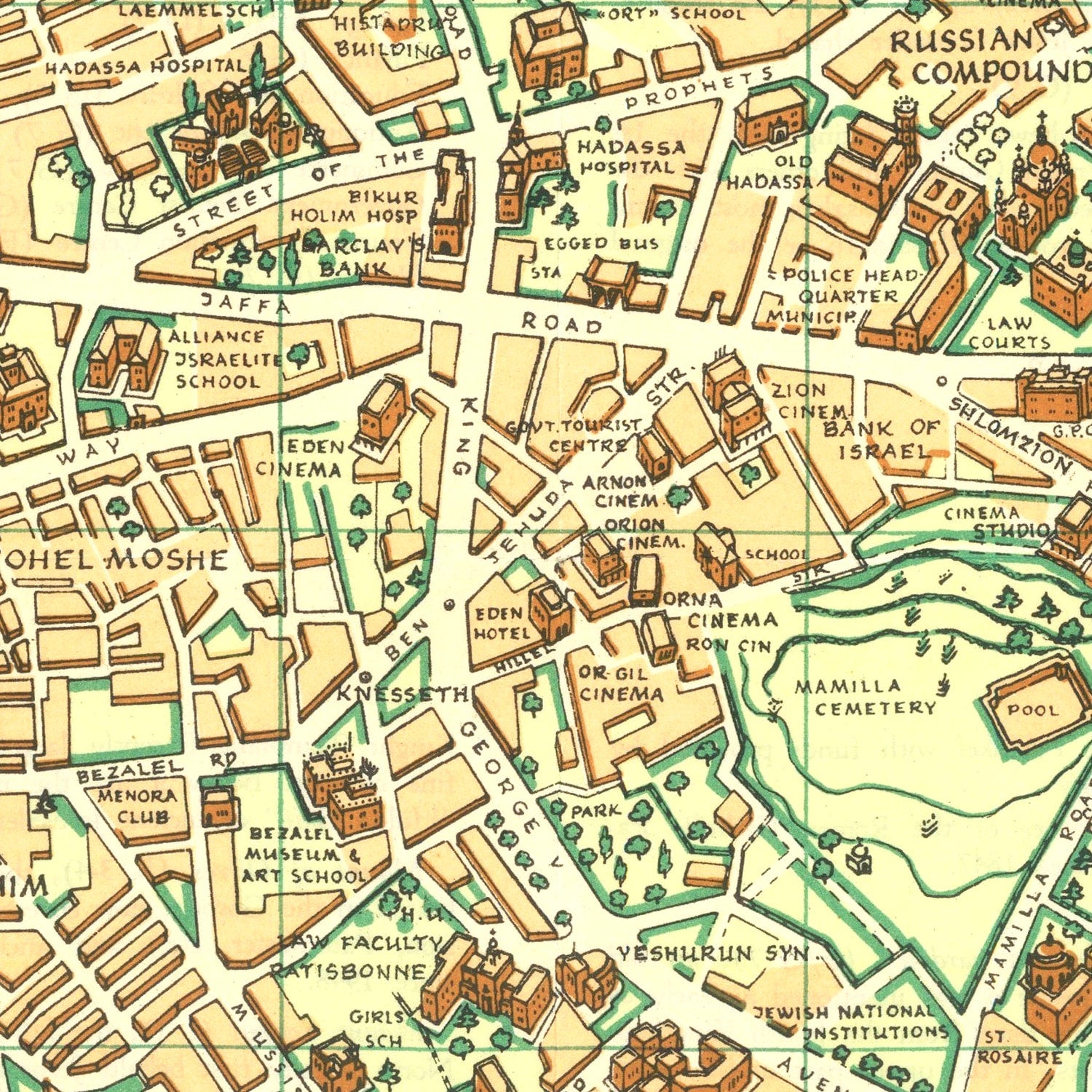 Restored historic details from the 1955 city map of Jerusalem