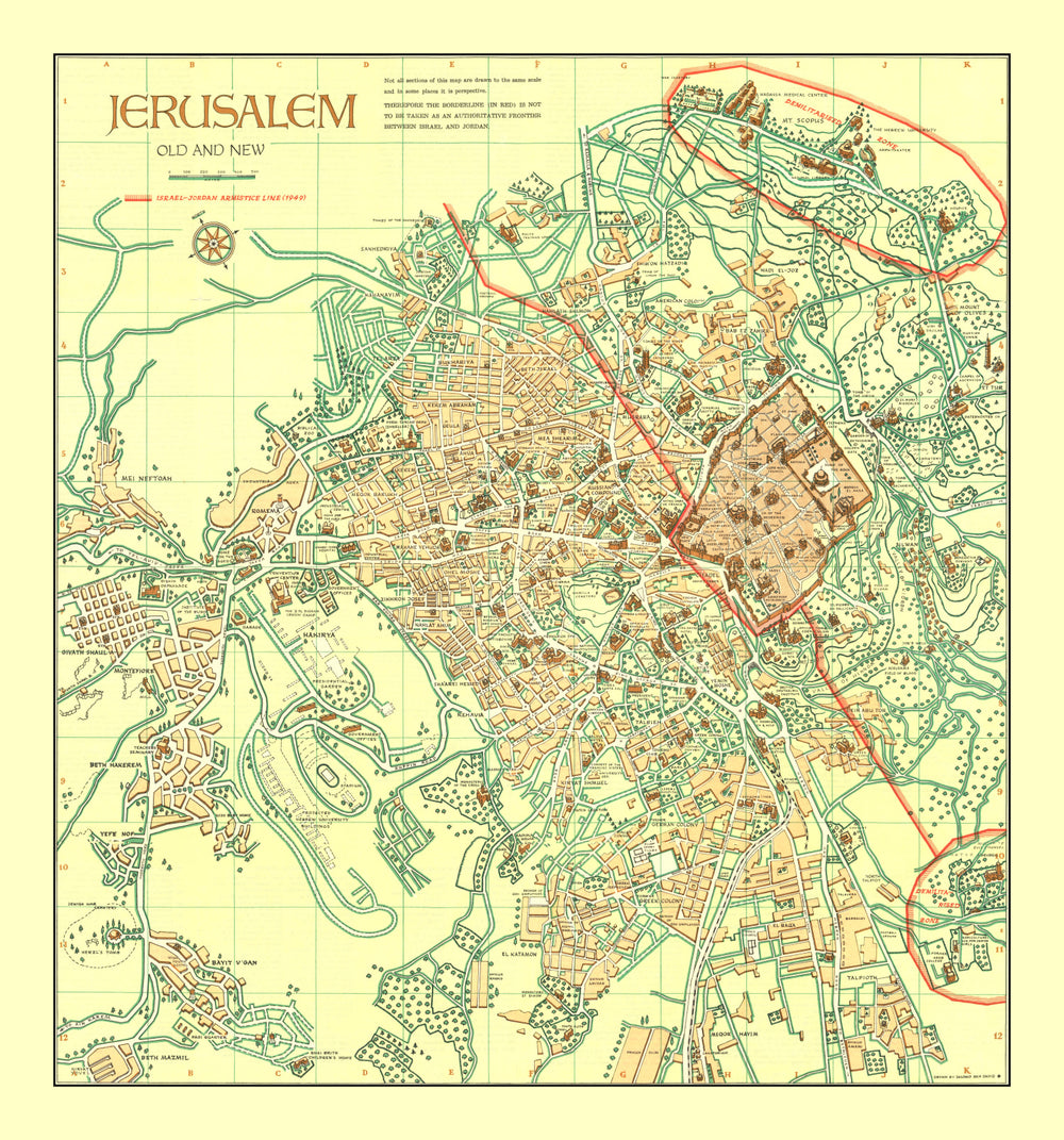 Vintage Map of Jerusalem, Israel 1955 print style example