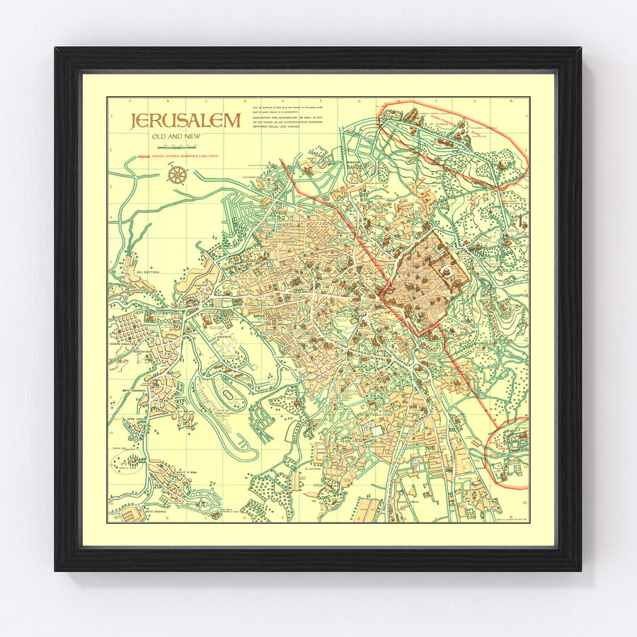 Vintage Map of Jerusalem, Israel 1955