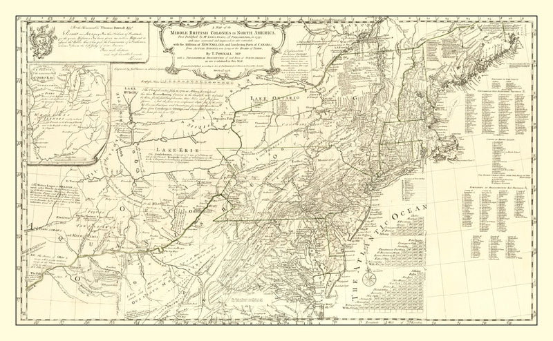 Size comparison using Vintage Map of the Middle British Colonies in North America 1755