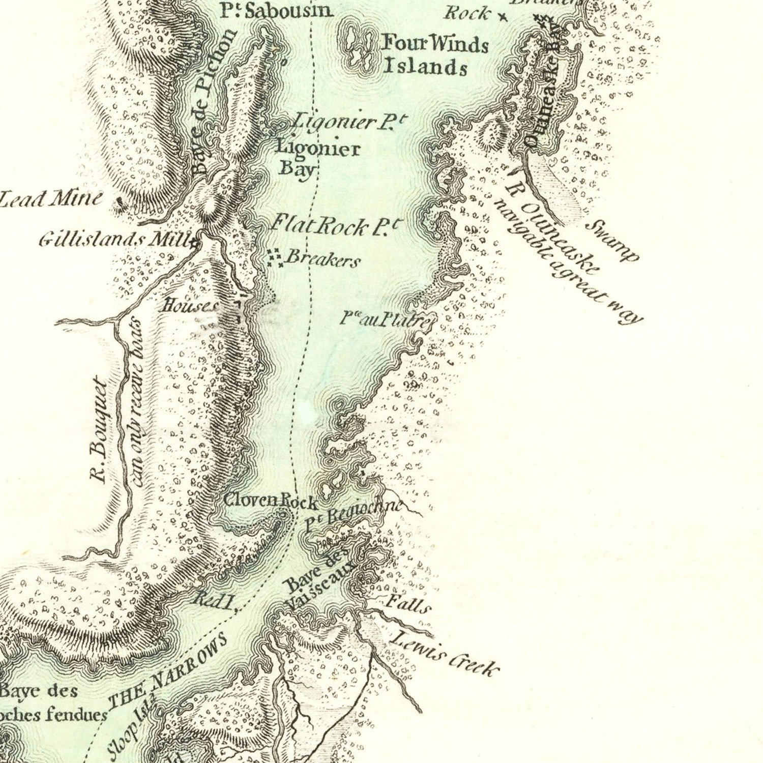 Restored historic details from the 1776 body of water map of County, Vermont