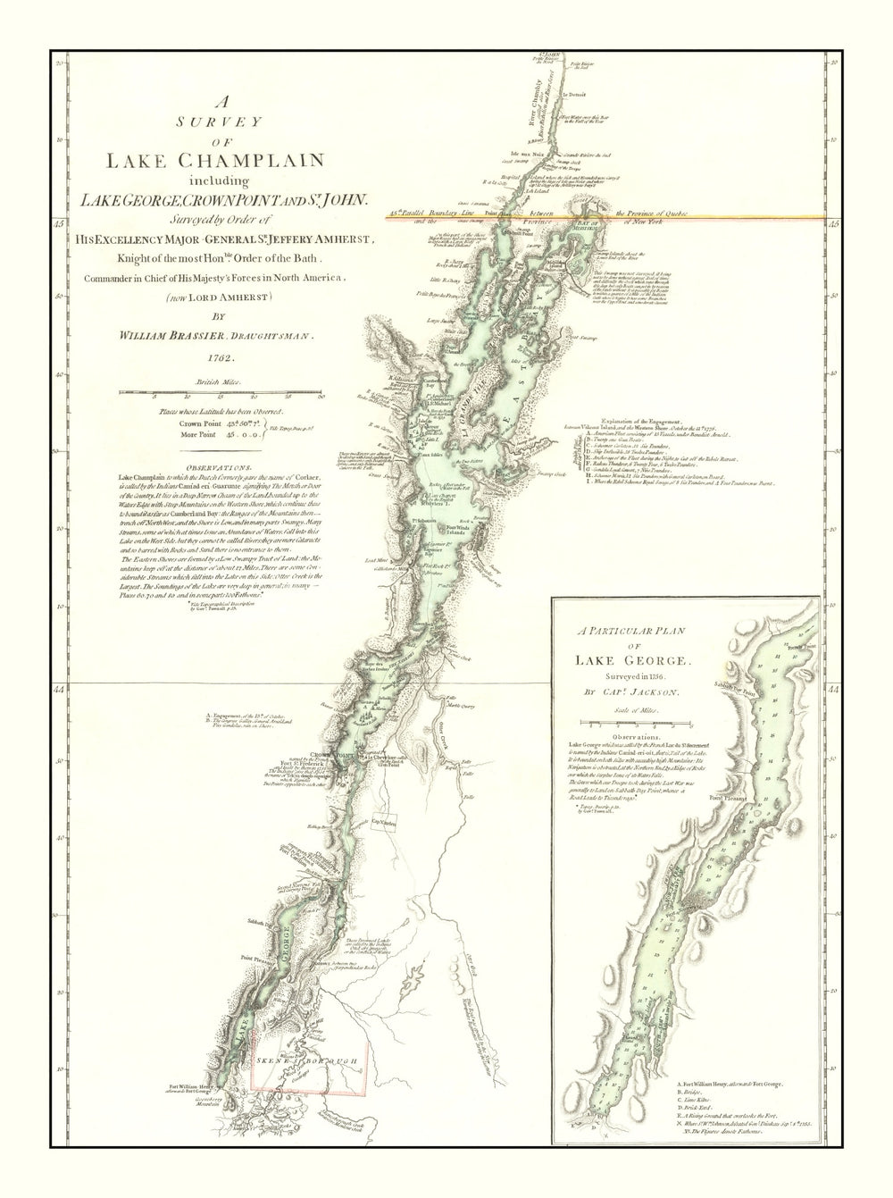 Vintage Lake Champlain Map 1776 print style example