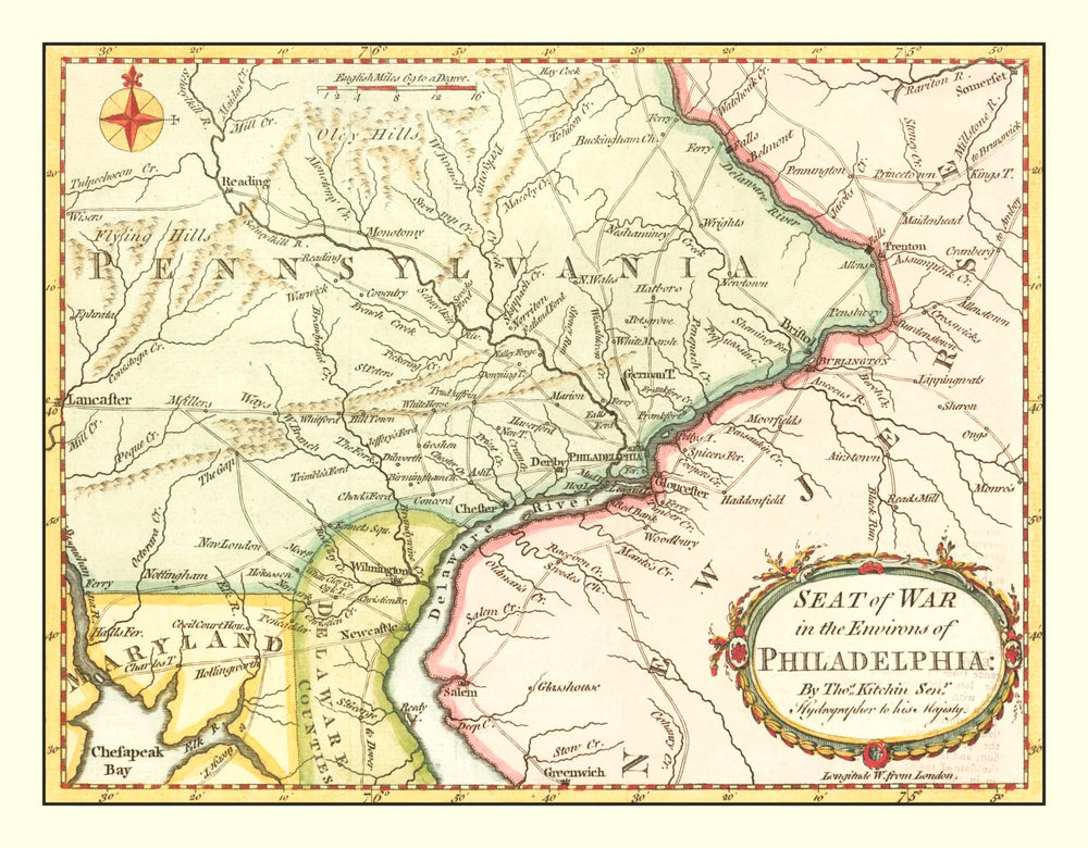 Vintage Map of the War in Philadelphia 1777 print style example