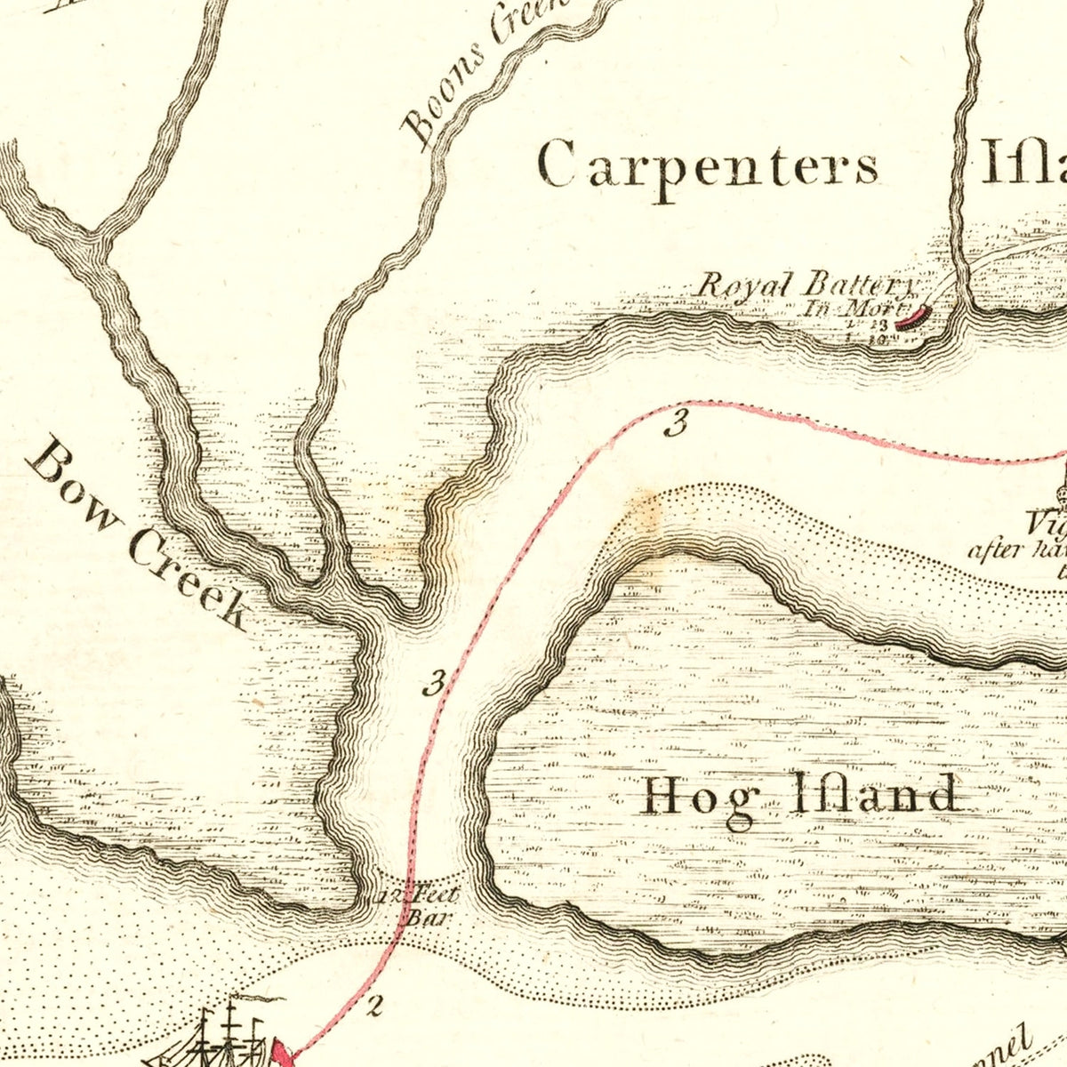 Restored historic details from the 1778 region map of Philadelphia, Pennsylvania