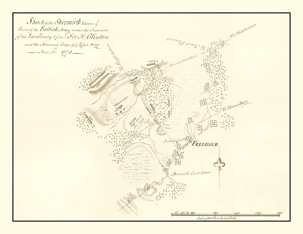 Vintage Battle of Monmouth Map 1778 print style example
