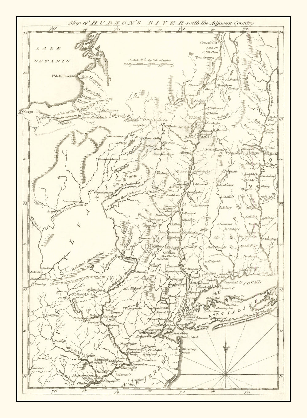 Vintage Hudson River Map 1778 print style example