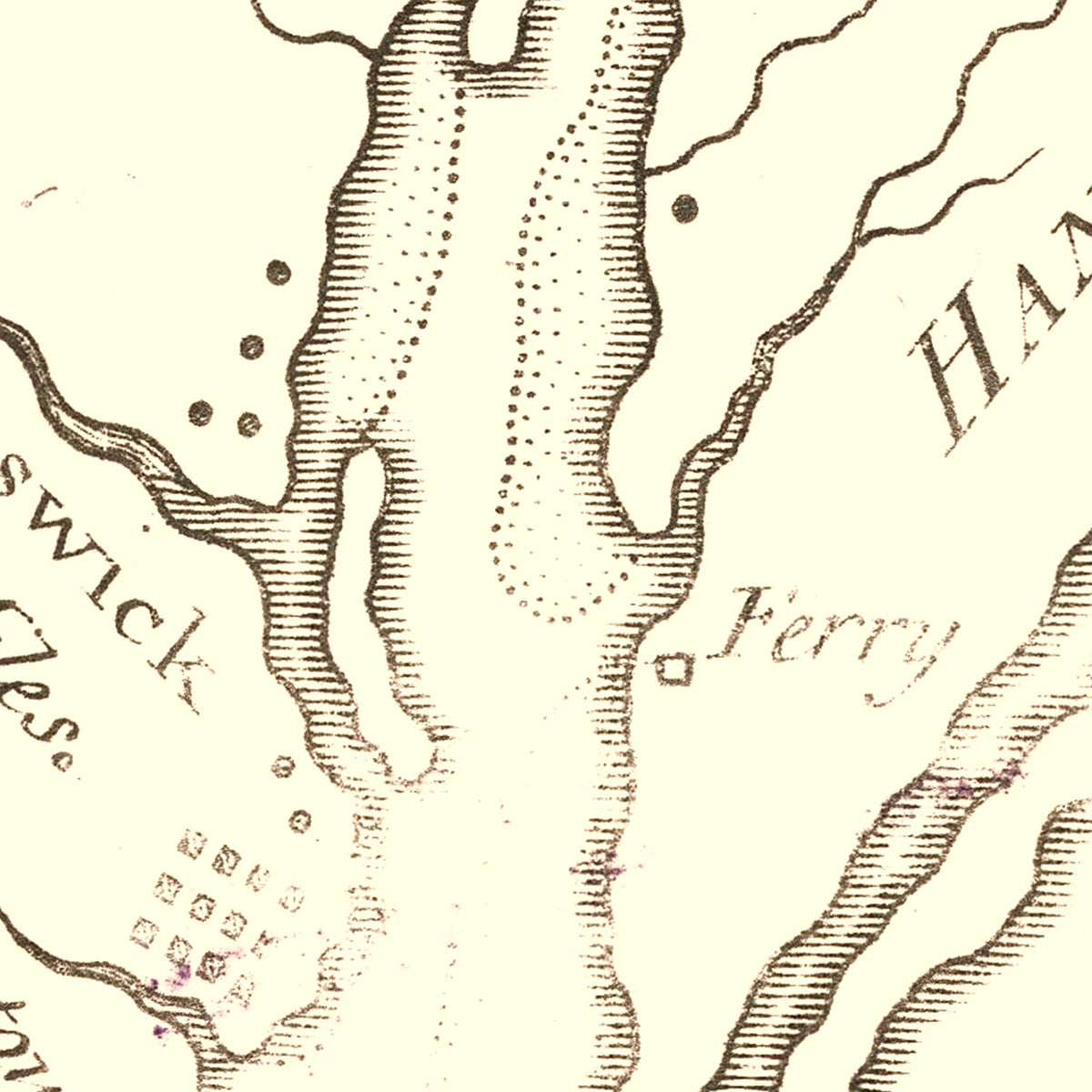 Restored historic details from the 1781 region map of County, North Carolina