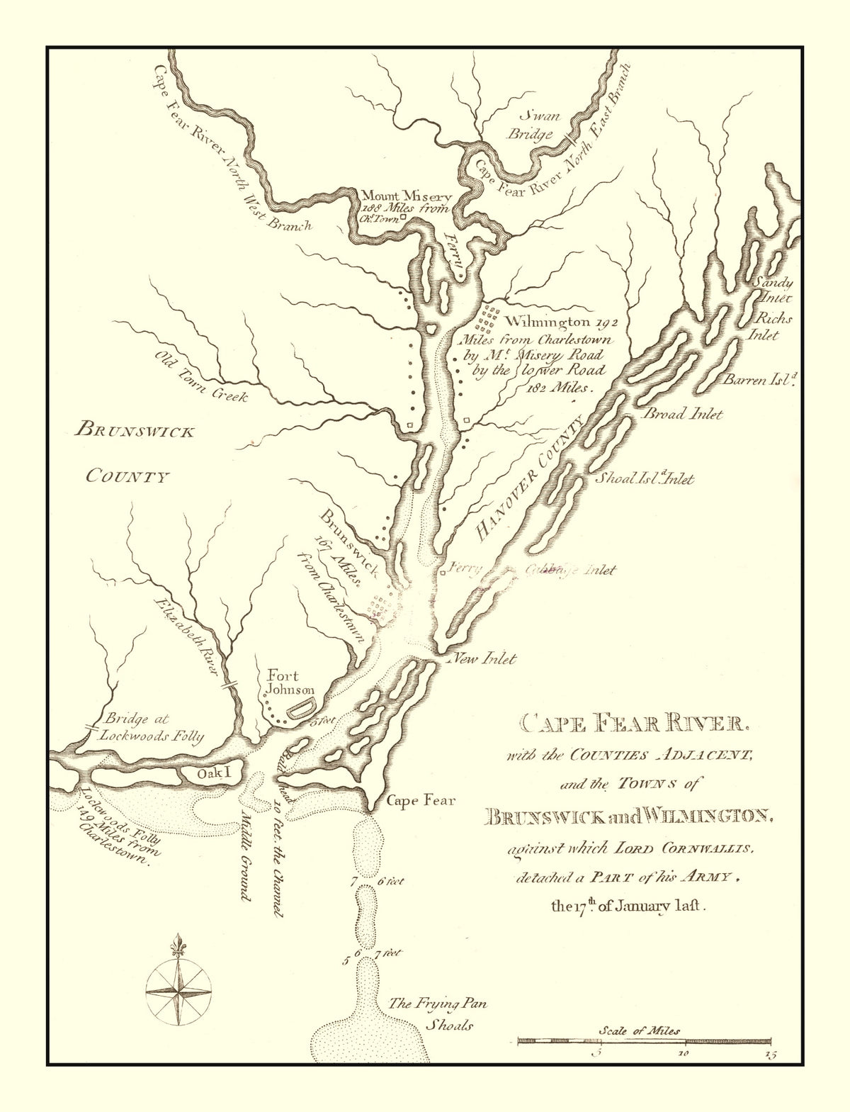 Preview of Vintage Cape Fear River Map, North Carolina 1781